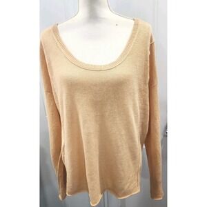 EILEEN FISHER Peach 100% Linen Long Sleeve Top Womens Size Large